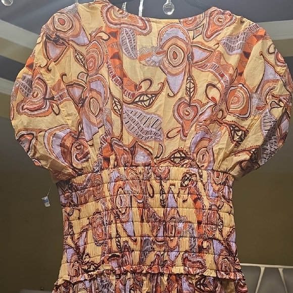 A.L.C. Luna Cotton Swirl Print Mini Dress Split Sleaves in Peach and Brown NWOT - Picture 7 of 16